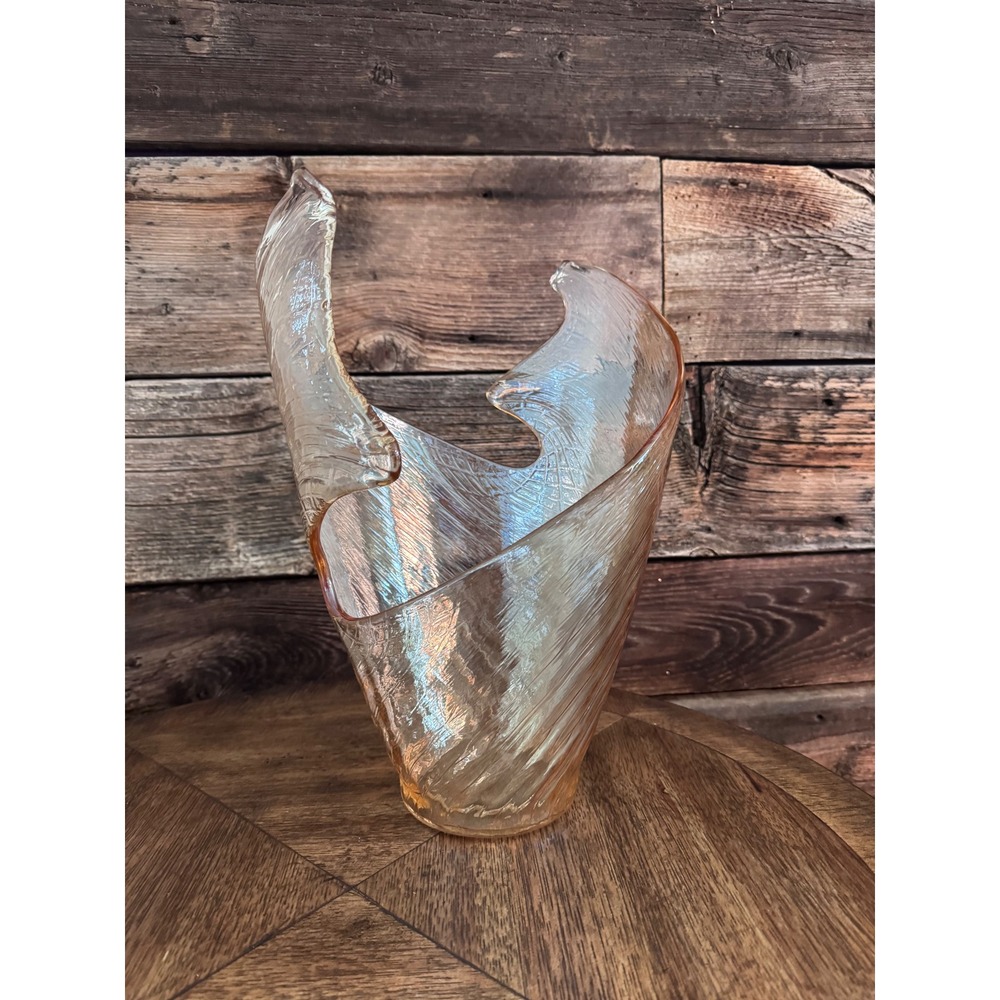 Vintage IMCM Amber Art Glass Handkerchief Vase Hand Blown Sculptural 15"